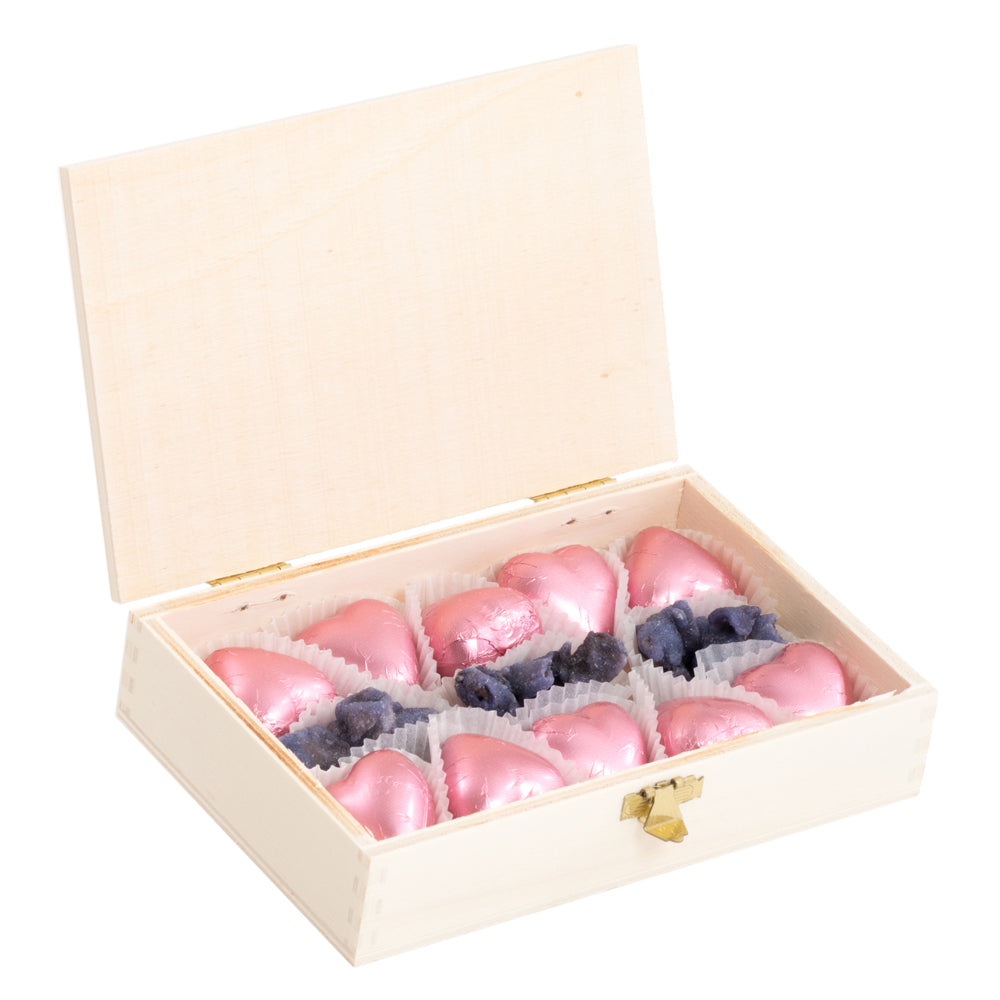 Raspberry Hearts in a Wooden Box