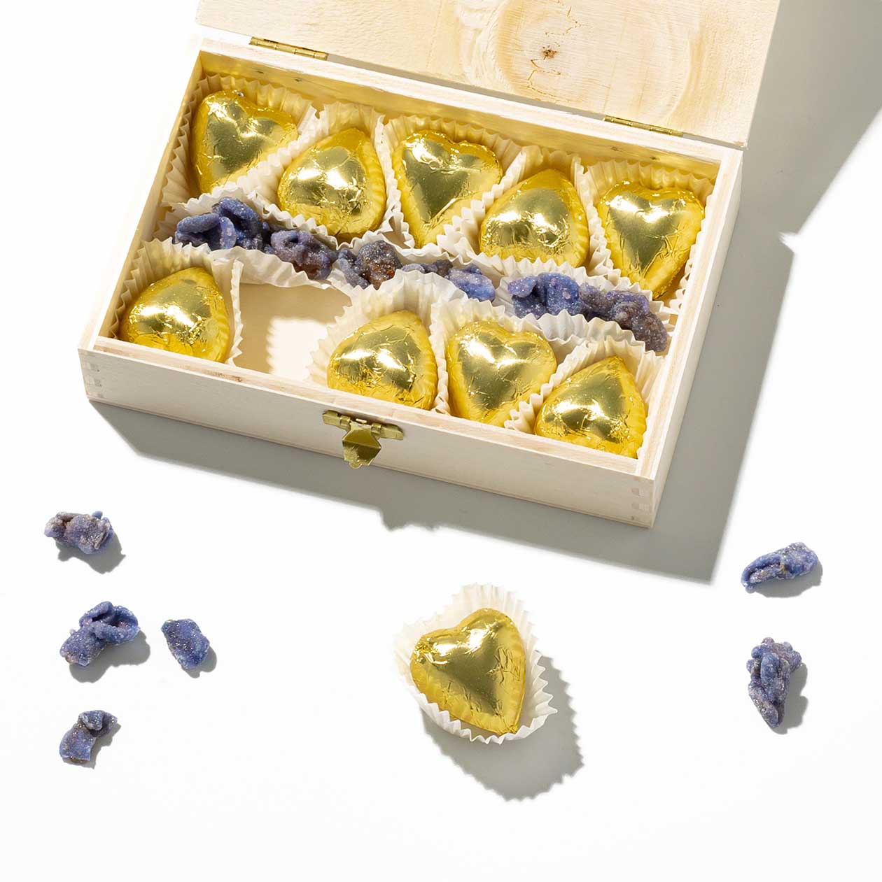 Caramel Hearts in a Wooden Box